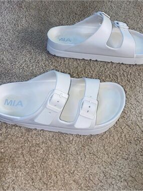 MIA White Dual Buckle Foam Slide Sandals